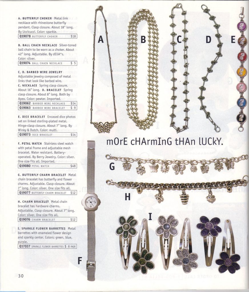 Chokers and flower clips from an old Delia's catalog via Happily K blog