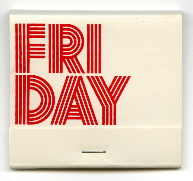 'Friday' via the weekday matchbook set by the Ohio Match Company, 1972